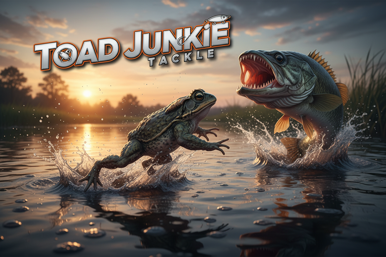 TOAD RUNNING ON TOP OF THE WATER FROM A HUGE FISH. TOAD JUNKIE TACKLE